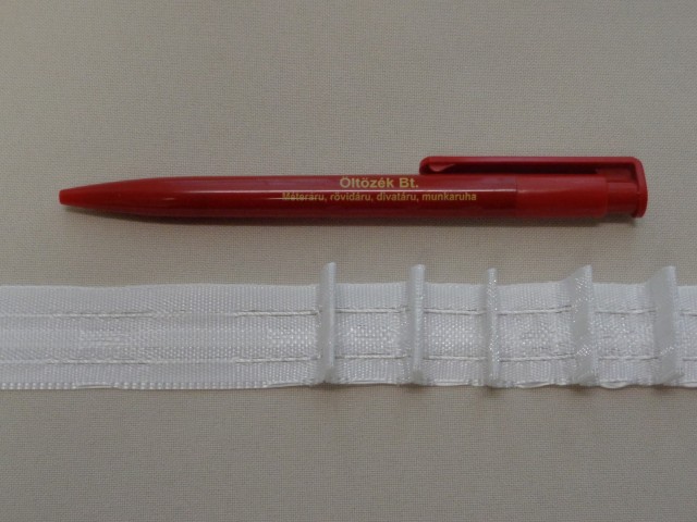 Függönybehúzó szalag, fehér, ceruzás, 2,5 cm széles (2684)