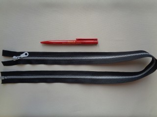 75 cm hosszú GT-10-es (P-6) vastag fogú zipzár, fekete, szürke fogú (2907)