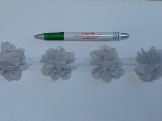 Tüll virág szalagon, világos szürke (10252)