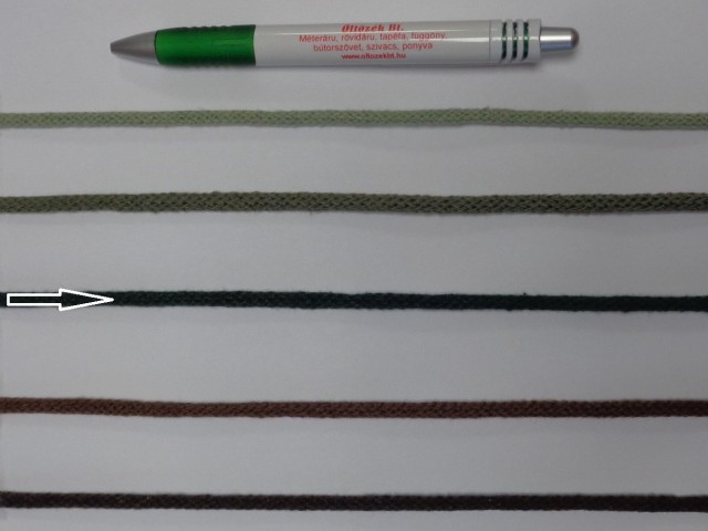 Szőtt, fonatolt pamut zsinór, sötétzöld, 5 mm-es (11883-B1617)