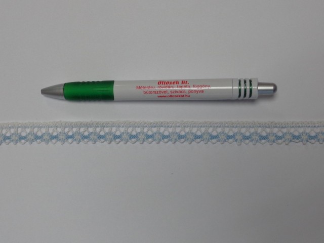 Pamut csipke, ekrü-világoskék, 14 mm széles (12014)