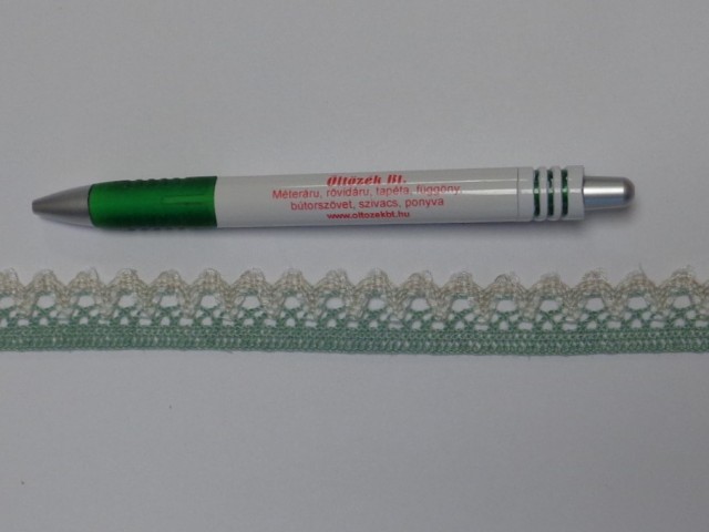 Pamut csipke, zöld-ekrü, 20 mm széles (12041)