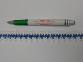 Pamut csipke, fehér-farmerkék, 25 mm széles (12056)