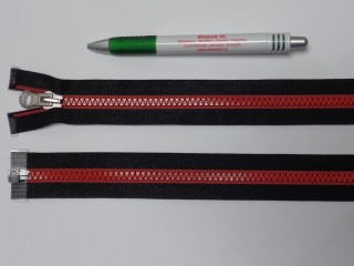 75 cm hosszú GT-10-es (P-6) vastag fogú zipzár, fekete-piros foggal (12724)