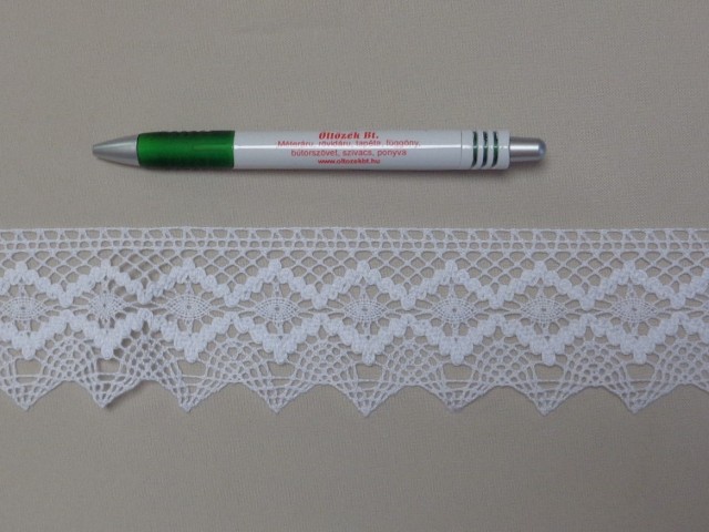 Pamut csipke, fehér, 60 mm széles (12832)
