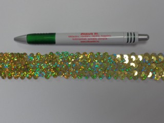 Elasztikus többsoros flitter szalag, arany hologrammos, 30 mm (13283)