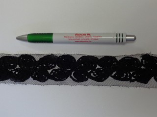 Fekete rózsa, 2 soros, tüll szalagon, 35 mm (13323)