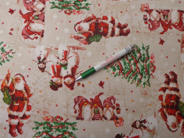 Loneta vászon, karácsonyi mintás vászon, mikulás-manó-hóember (13945)
