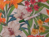 Loneta, ekrü alapon fehér-pink-narancs virágos, kerti bútor vászon (14051)