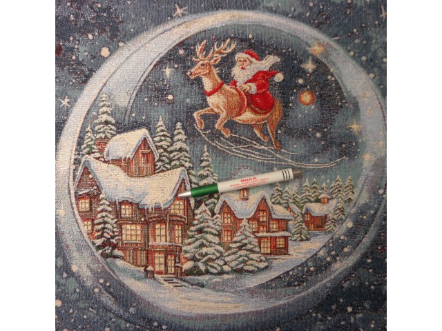 Párna panel, karácsonyi, aranyszállal átszőve, Mikulás repülő szánnal (15055)