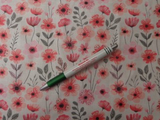 Mintás pamutvászon, rózsaszín száras virágok (15109)