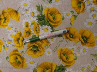 Loneta, drapp alapon, sárga pipacsos kerti bútor vászon (15146)