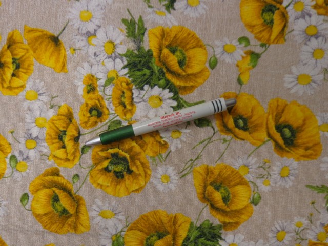 Loneta, drapp alapon, sárga pipacsos kerti bútor vászon (15146)