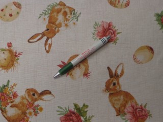 Loneta, törtfehér alapon nyuszis-tojásos-rózsás kerti bútor vászon (15213)