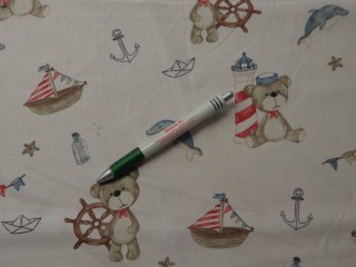 Gyerekmintás pamutvászon, tengerész macis, 160 cm széles (15251)