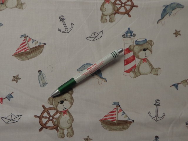 Gyerekmintás pamutvászon, tengerész macis, 160 cm széles (15251)