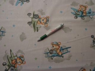 Gyerekmintás pamutvászon, repülő macis, 160 cm széles (15253)