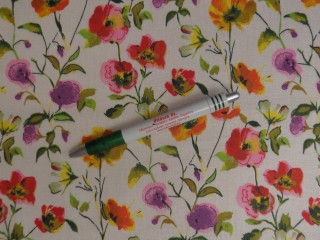 Mintás pamutvászon, piros-lila pipacsos (15278)