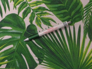 Loneta, fehér alapon zöld nagy leveles, mintás kerti bútor vászon (15322)