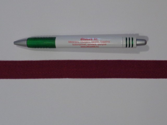 2 cm széles, köpper szalag, bordó, pamut (15370)