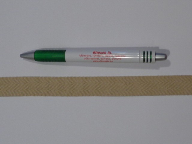 2 cm széles, köpper szalag, drapp, pamut (15371)