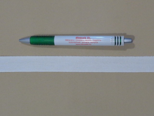 2 cm széles, köpper szalag, fehér, pamut (15376)