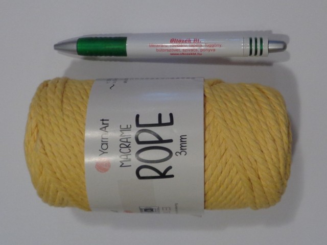 Macrame Rope 3 mm, kifésülhető zsinórfonal, sárga (15480-764)