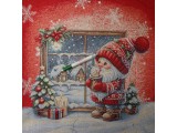 Párna panel, karácsonyi, aranyszállal átszőve, manó forró csokival (15641)