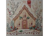 Párna panel, karácsonyi, aranyszállal átszőve, mézeskalács házikó (15723)